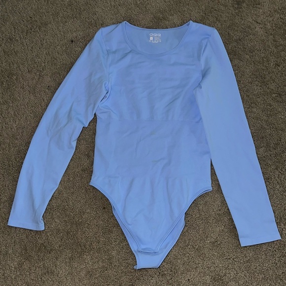 OQQ Tops - Blue Long Sleeve bodysuit